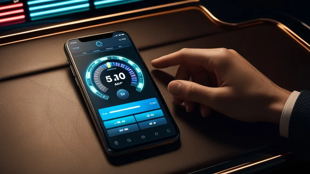 A smartphone loading a casino app quickly in a neon-lit casino scene