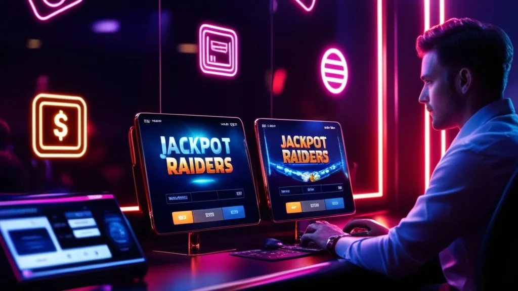 Instant funding icons glowing beside a Jackpot Raiders slot machine