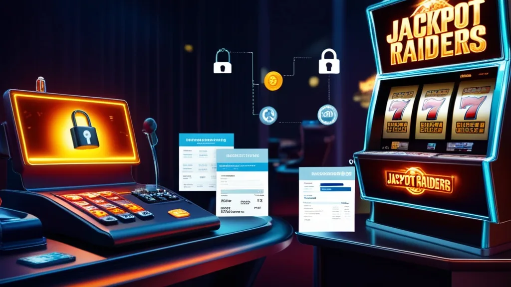 Secure casino payment terminal with verification icons and Jackpot Raiders branding